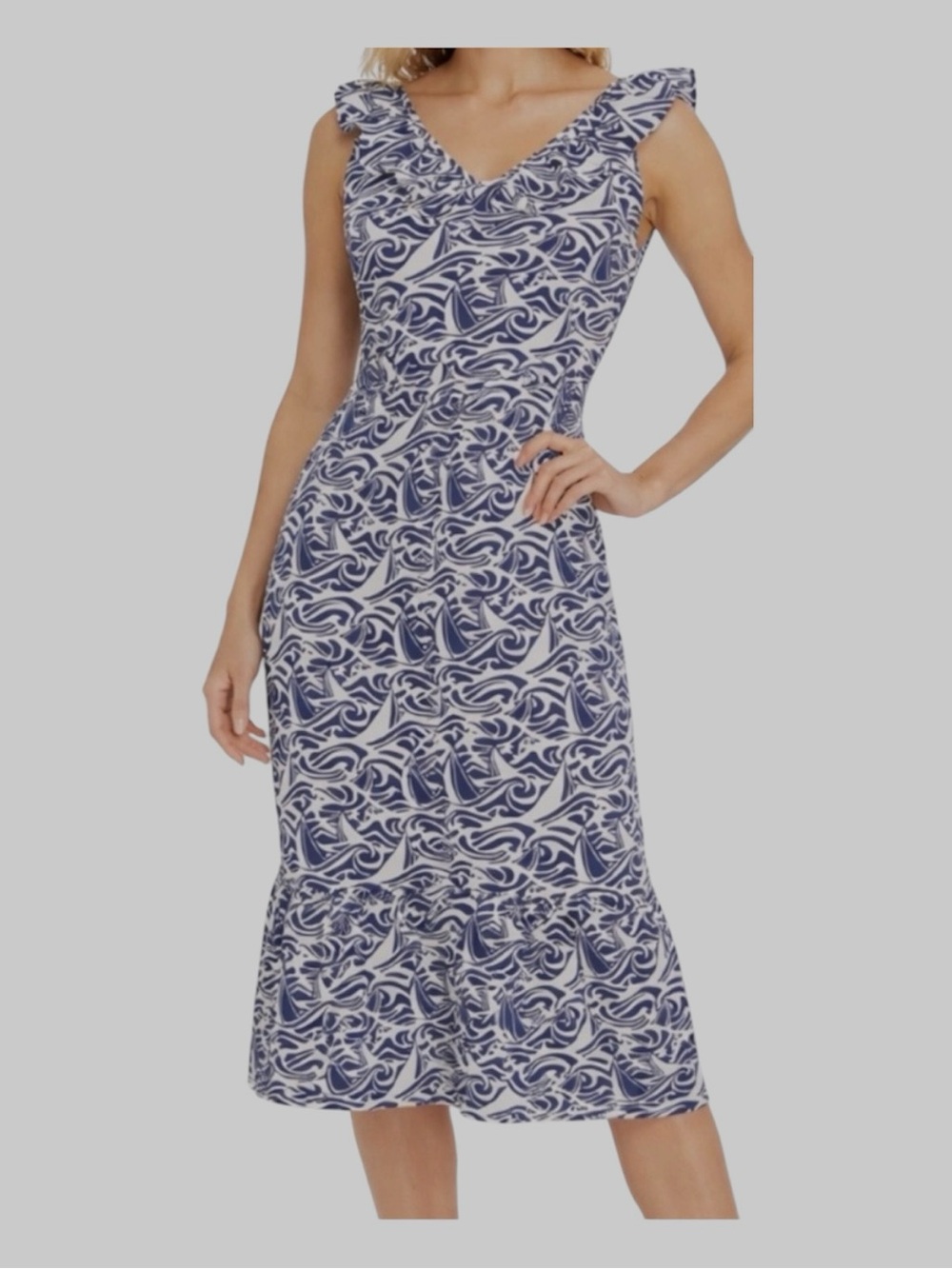 Vineyard Vines X Target Rough Seas Sailboat Ruffle Midi Dress Sz M Navy White